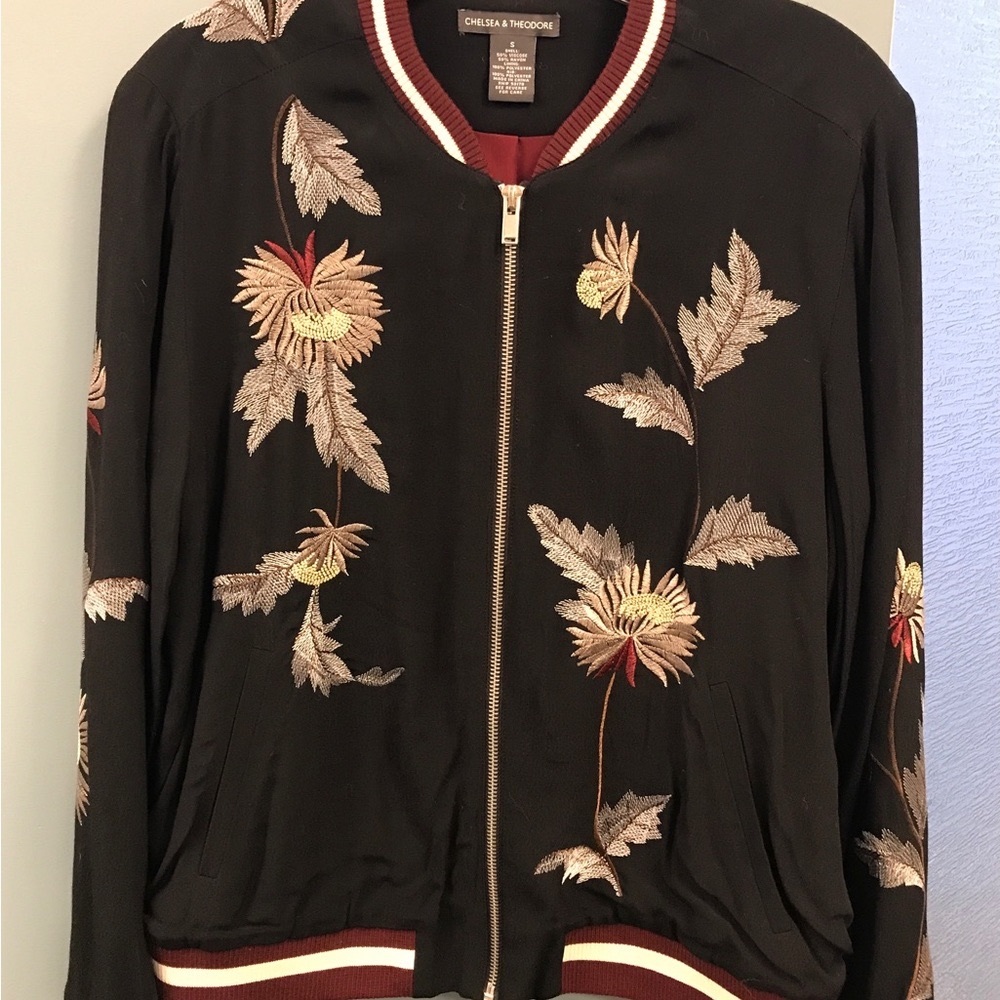 Chelsea & Theodore Embroidered Bomber Jacket